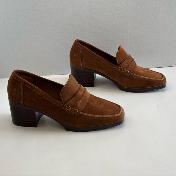 NYDJ Anella Heeled Loafers Women's 8M Cognac Brown Suede Slip On Shoes - Picture 15 of 16